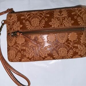 The Sak Brown Floral Embossed Wristlet